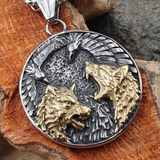 Silber/Gold farbiger Wolf Anhänger und Kette aus Edelstahl - 60 cm